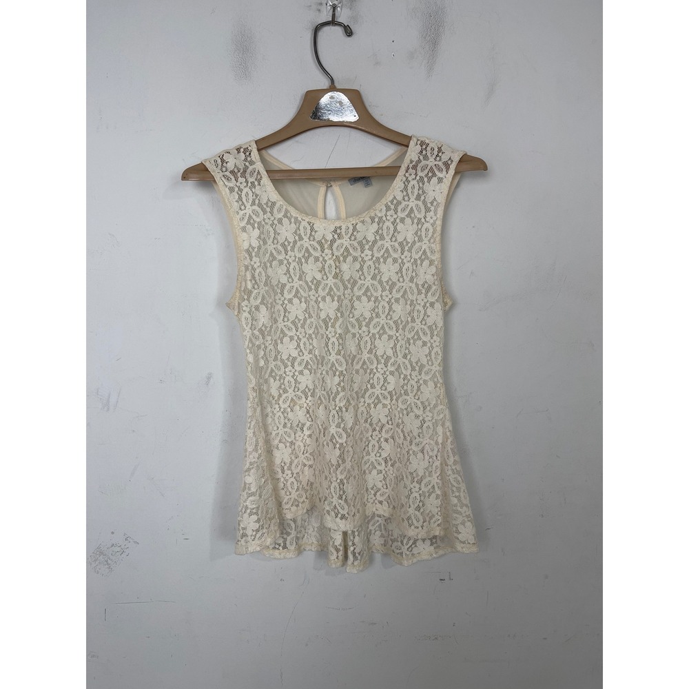 Charlotte Russe Cream Floral Lace Peplum Top Sleeveless Mesh Back 2T10657 Mens M
